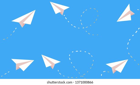 Paper planes are flying freely on the blue background