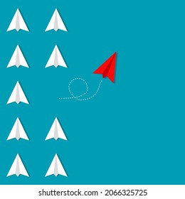 Paper planes flying out of the group. New business idea. vector illustration