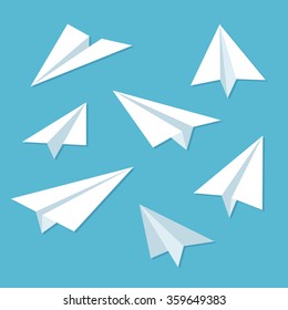 Paper planes icon set in simple flat style. Vector illustration.