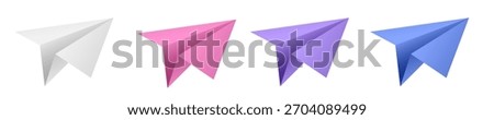 Paper planes mockup. White, pink, purple, and blue sheets of paper. Mail