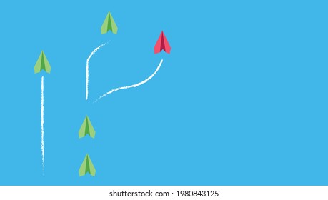 Paper planes on blue background, business concept. red plane ahead leadership concept. Vectorel design EPS 10.