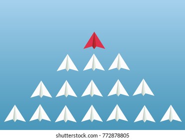 Paper planes on blue background. Leadership, growth concept. 