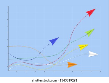 Paper planes on line graph with red plane on top performance 