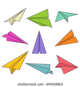 Paper Planes Outlines In White Background