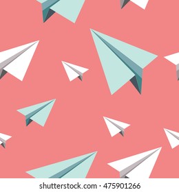 Paper planes pattern. Seamless paper planes vector background. 