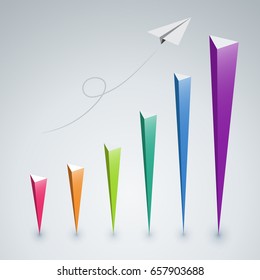 Paper Planes Polygon Style fly to colorful graph of Success