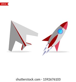 paper planes and rockets on white backgrounds, 3d, planes, vectors