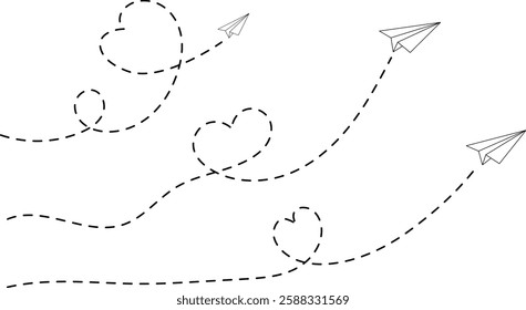 Paper planes route line path dotted. vector eps10