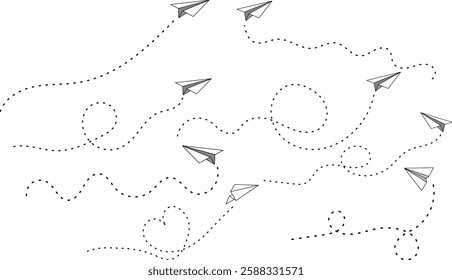 Paper planes route line path dotted. vector eps10