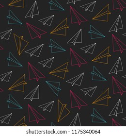 Paper planes seamless pattern. Vector background.