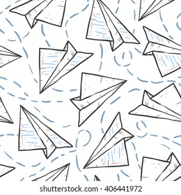 Paper planes seamless pattern vector.