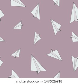 Paper planes vector seamless pattern