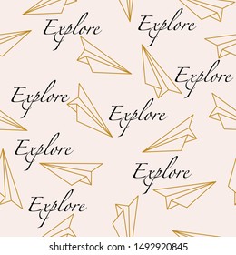Paper planes and words in a seamless pattern design, perfect to use on the web or in print