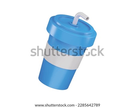 Paper plastic beverage cup with tube for soda juice coffee tea fast food icon 3d rendering 