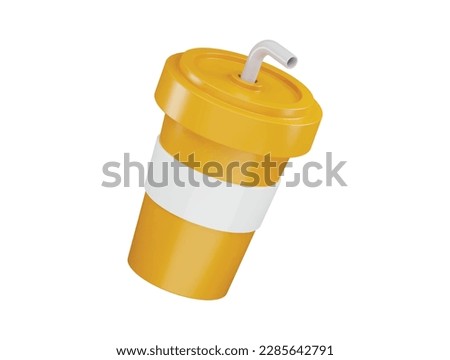 Paper plastic beverage cup with tube for soda juice coffee tea fast food icon 3d rendering 