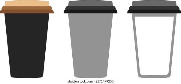 Paper, plastic coffee cup collection vector illustration set. Coffee drink object take away template.