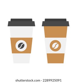 Paper or plastic coffee cups. Vector illustration in flat style. Isolated on white background.