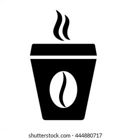 paper plastic coffee glass with bean and steam black icon white icon