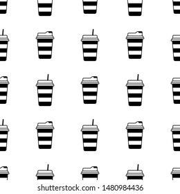 Paper or plastic cup with a drink seamless pattern. Background. Abstract geometric shape texture. Design template for wallpapers, wrapping, textile. Vector Illustration