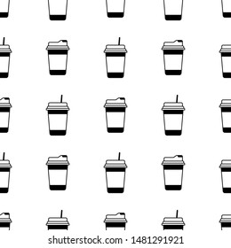 Paper or plastic cup with a drink seamless pattern. Background. Abstract geometric shape texture. Design template for wallpapers, wrapping, textile. Vector Illustration