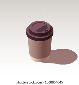 Paper or plastic glass with coffee. An isometric illustration with a shadow.3D style. Realistic element of design.Fast food isometry illustration