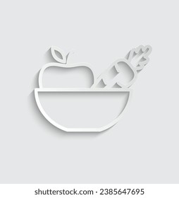 paper plate bowl with carrot and apple icon. diet vector symbol healthy food 