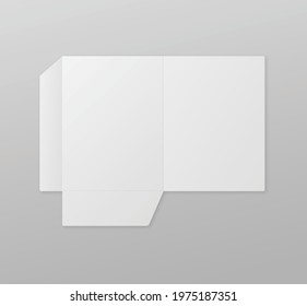 Paper Pocket Folder Mockup, Realistic Vector Illustration Isolated On Background. Blank White Unfolded Booklet Or Document Folder For Company Identity.