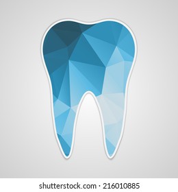 Paper polygonal blue tooth. Vector illustration.