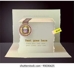 Paper pop-up design with label and sticker and space for text