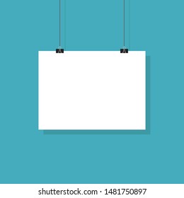 Paper Poster Or Banner Hanging. Vector Board Hanging On Blue Background With Shadow In Trendy Flat Style. EPS 10