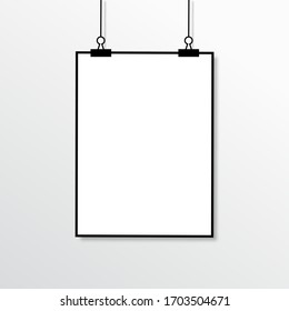 Paper poster with black frame on grey wall. Blank A4 format on the gray background. Vector illustration EPS 10.