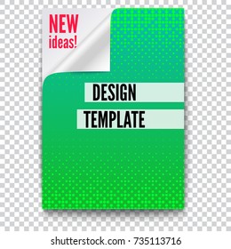 Paper poster with creative idea and curved corner on transparent background. Layout template in A4 size, business brochure, flyer design. Sheet of paper with the folded corner, 3D illustration