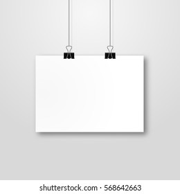 Paper poster mockup design. Paper sheet blank template. Frame on wall portfolio concept. Vector gallery