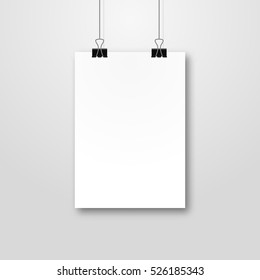 Paper poster pockup design. Paper sheet blank template. Frame on wall portfolio concept. Vector gallery