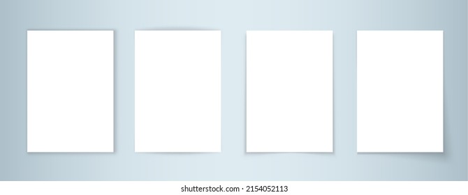 Afiches de papel con sombras. Banderas blancas reales aisladas vacías con sombra superpuesta. Colección de marco rectangular vector 3D. Interior de la habitación con juego de simulación de páginas de hoja, documentos o carteles