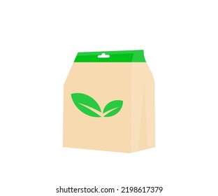 Paper pouch bag with tea leaves logo design. Eco friendly organic brand concept vector design and illustration.