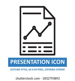 paper presentation line diagram icon outline style on white background. chart and diagram vector illustration. base 64 x 64 pixels. expanded.