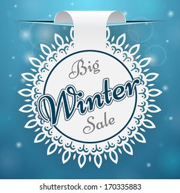 Paper price tag Big Winter Sale blue background