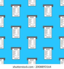 Paper Print Check Seamless Pattern On A Blue Background. Receipt Paper Theme Vector Illustration