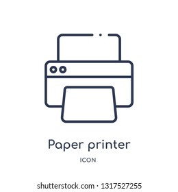 paper printer icon from technology outline collection. Thin line paper printer icon isolated on white background.