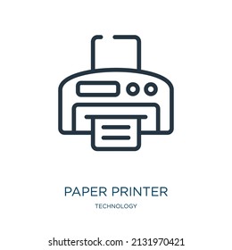 paper printer thin line icon. printer, document linear icons from technology concept isolated outline sign. Vector illustration symbol element for web design and apps.