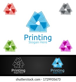 Diseño de logotipo de vectores de empresa de impresión en papel para medios, ventas al por menor, publicidad, papel o diseño de libros