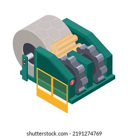 Paper Production Icon With Isometric Equipment For Raw Wood Materials Processing 3d Vector Illustration