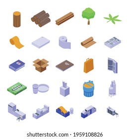 Paper Production Icons Set. Isometric Set Of Paper Production Vector Icons For Web Design Isolated On White Background