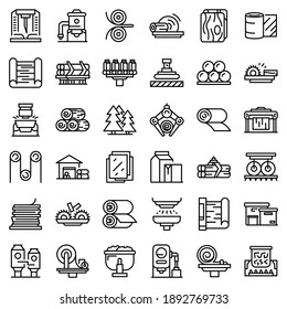 Paper Production Icons Set. Outline Set Of Paper Production Vector Icons For Web Design Isolated On White Background