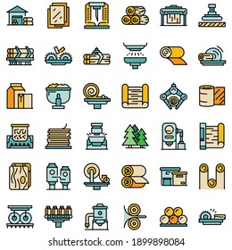 Paper Production Icons Set. Outline Set Of Paper Production Vector Icons Thin Line Color Flat On White