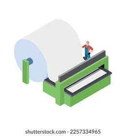 Paper production isometric composition with isolated industry icons on blank background vector illustration