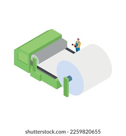 Paper production isometric composition with isolated industry icons on blank background vector illustration