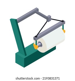 Paper production isometric icon with factory equipment with roll 3d vector illustration