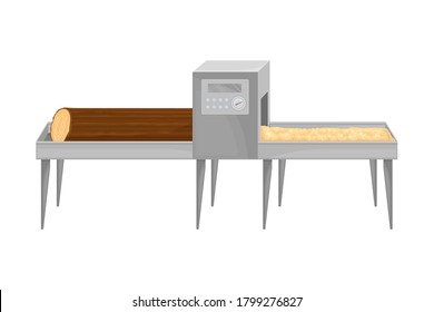 Paper Production with Lumber Cutting and Crushing into Wood Dust Vector Illustration